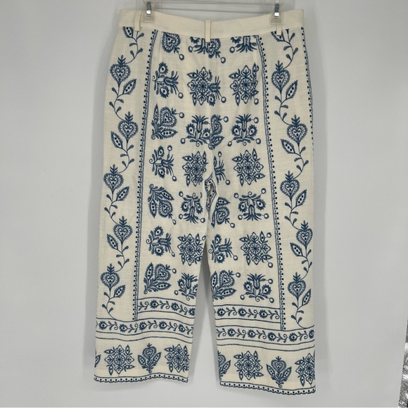 Zara Linen Embroidered Culottes Wide‎ Leg Pants Size Large - Picture 7 of 16
